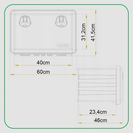 DAKEN Skrzynka narzędziowa JUST 600x415x460 74l / 50kg + DAKEN Uchwyty montażowe / wsporniki do skrzynek narzędziowych zestaw