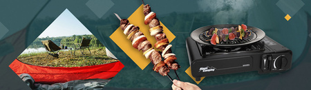 ALPEN CAMPING Kuchenka turystyczna BAVARIA IT001 x1 + ALPEN CAMPING Kartusz Gazowy IK1004 400ml 227g x4 + IMEX Nakładka grillowa 30,5cm x1