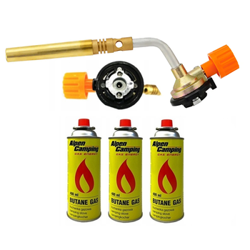 FLAME GUN Palnik gazowy lutowniczy + ALPEN CAMPING Kartusz Gazowy IK1004 400ml 227g x3