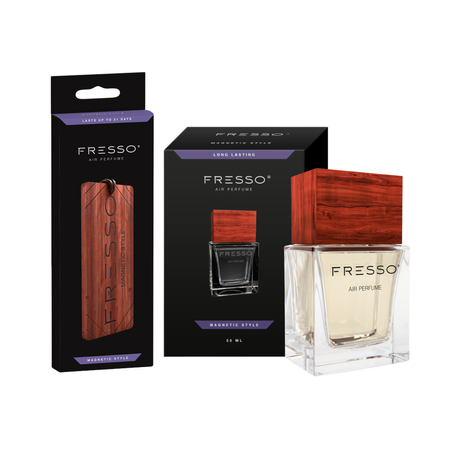 FRESSO Magnetic Style drewniana zawieszka zapachowa + perfumy samochodowe 50ml