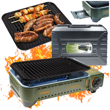 TIROSS Grill gazowy TS-268 na kartusze 227g turystyczny przenośny +  TIROSS Kartusz Gazowy TS700 400ml 227g x4