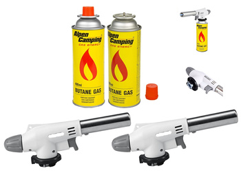 FLAME GUN Palnik gazowy z piezo zapalarką 920 x2 +  ALPEN CAMPING Kartusz Gazowy IK1004 400ml 227g x2