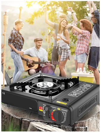 HAPPY HOME Kuchenka turystyczna 2w1 x1 + ALPEN CAMPING Osłona przeciwwiatrowa do kuchenki turystycznej x1 +  IMEX Nakładka grillowa 30,5cm x1 +  ALPEN CAMPING Kartusz Gazowy IK1004 400ml 227g x8