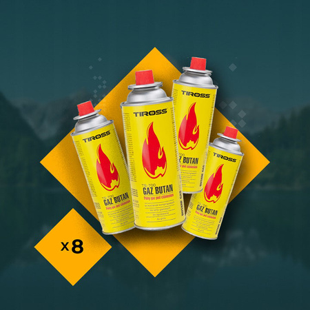 TIROSS Kuchenka turystyczna TS-261 x1 + ALPEN CAMPING Osłona przeciwwiatrowa do kuchenki turystycznej x1 + TIROSS Kartusz Gazowy TS700 400ml 227g x8