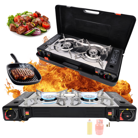 Kuchenka dwupalnikowa ze stali nierdzewnej w walizce z tworzywa sztucznego