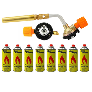 FLAME GUN Palnik gazowy lutowniczy + ALPEN CAMPING Kartusz Gazowy IK1004 400ml 227g x8