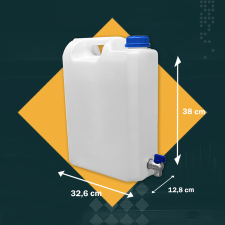 TRAKER Pojemnik kanister na wodę 10L biały kran krótki płaski stojący