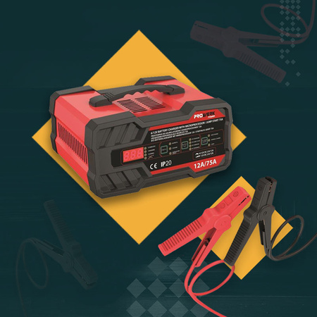 PROWERK Prostownik do akumulatorów 6/12V z mikroprocesorem 12A/75A