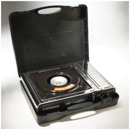 TIROSS Kuchenka turystyczna TS-265 x1 + ALPEN CAMPING Osłona przeciwwiatrowa do kuchenki turystycznej x1 + TIROSS Kartusz Gazowy TS700 400ml 227g x4 + IMEX Nakładka grillowa 30,5cm x1