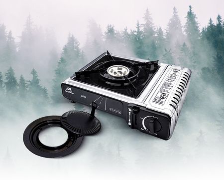 MaxiCamp Kuchenka turystyczna gazowa na kartusz INOX + Nakładka grillowa