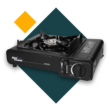 ALPEN CAMPING Kuchenka turystyczna BAVARIA IT001 + ALPEN CAMPING Osłona przeciwwiatrowa do kuchenki turystycznej + ALPEN CAMPING Kartusz Gazowy IK1004 400ml 227g x4