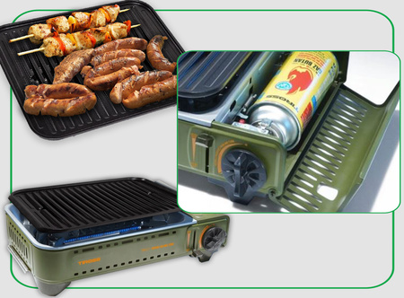 TIROSS Grill gazowy TS-268 na kartusze 227g turystyczny przenośny +  TIROSS Kartusz Gazowy TS700 400ml 227g x4