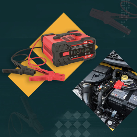 PROWERK Prostownik do akumulatorów 6/12V z mikroprocesorem 12A/75A