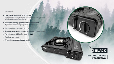 MaxiCamp Kuchenka turystyczna gazowa na kartusz BLACK + 4 x kartusz gazowy