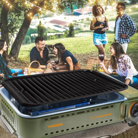 TIROSS Grill gazowy TS-268 na kartusze 227g turystyczny przenośny + TIROSS Kartusz Gazowy TS700 400ml 227g x8