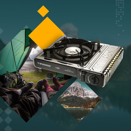 TIROSS Kuchenka turystyczna TS-265 x1 + ALPEN CAMPING Osłona przeciwwiatrowa do kuchenki turystycznej x1 +  TIROSS Kartusz Gazowy TS700 400ml 227g x4