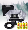 MaxiCamp Kuchenka turystyczna gazowa na kartusz INOX + Nakładka grillowa + Osłona przeciwwiatrowa + 4 x kartusz gazowy