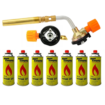 FLAME GUN Palnik gazowy lutowniczy + ALPEN CAMPING Kartusz Gazowy IK1004 400ml 227g x7