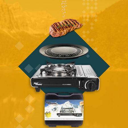 ALPEN CAMPING Kuchenka turystyczna MOUNT EVEREST x1 + IMEX Nakładka grillowa 30,5cm x1