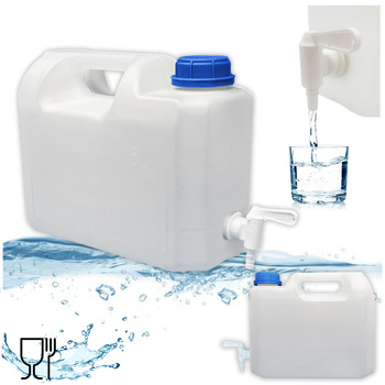 SimplyCan Pojemnik kanister na wodę 5L biały płaski stojący kran plastikowy ATEST
