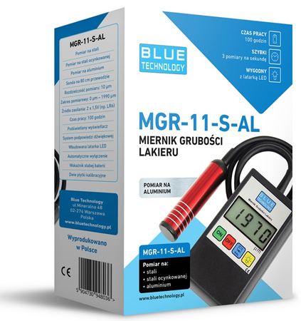 Blue Technology Miernik grubości lakieru MGR-11-S-AL Stal Aluminium Stal Ocynkowana 0-1990 µm
