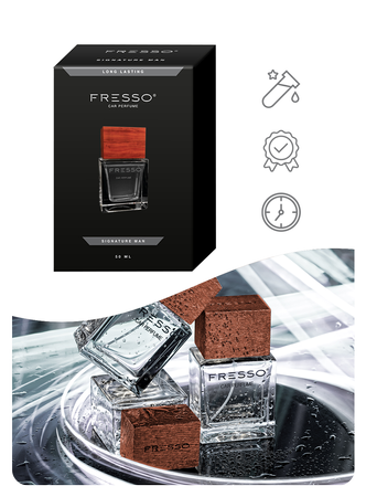 FRESSO Signature Man drewniana zawieszka zapachowa + perfumy samochodowe 50ml