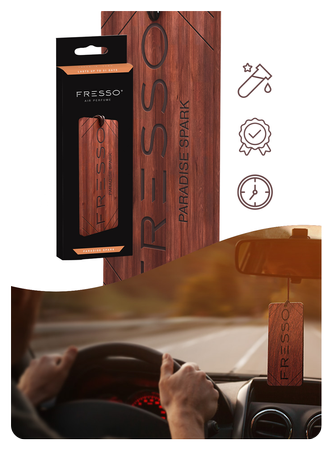 FRESSO Paradise Spark drewniana zawieszka x2 + perfumy samochodowe 50ml