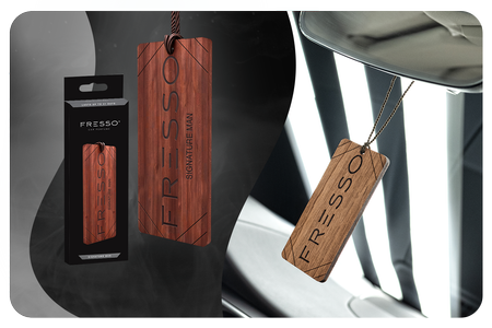 FRESSO Signature Man drewniana zawieszka zapachowa + perfumy samochodowe 50ml