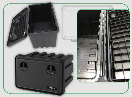 DAKEN Skrzynka narzędziowa JUST 600x415x460 74l / 50kg + DAKEN Uchwyty montażowe / wsporniki do skrzynek narzędziowych zestaw