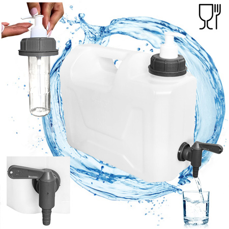 SimplyCan Pojemnik na wodę 5L ATEST bezbarwny z plastikowym kranikiem HEAVY DUTY x1  + SimplyCan Dozownik mydła do kanistra 150 ml DIN51 grafitowy x1