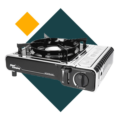 ALPEN CAMPING Kuchenka turystyczna MONT BLANC x1 + ALPEN CAMPING Osłona przeciwwiatrowa do kuchenki turystycznej + ALPEN CAMPING Kartusz Gazowy IK1004 400ml 227g x4