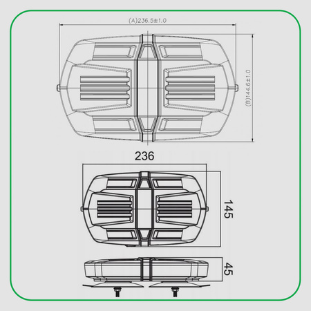 KAMAR Belka ostrzegawcza LED 237x145x45 mm 12/24V magnes przewód 2,5m + wtyczka