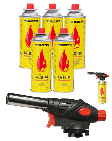 TIROSS Palnik gazowy TS-706 x1 + TIROSS Kartusz Gazowy TS700 400ml 227g x5