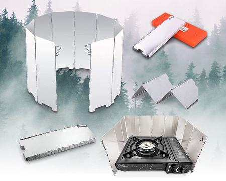 MaxiCamp Kuchenka turystyczna gazowa na kartusz BLACK + Osłona przeciwwiatrowa + 4 x kartusz gazowy